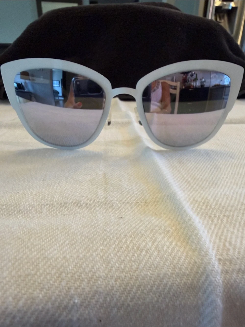 Quay Australia Super Girl White Cat Eye Sunglasses with Mirrored Lenses